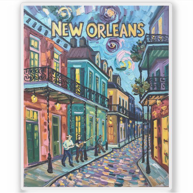 New Orleans French Quarter Van Gogh Style Travel Sticker (Front)