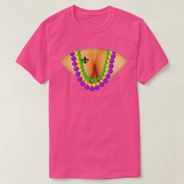 New Orleans Funny Mardi Gras Beads Flash Cleavage  T-Shirt (Design Front)