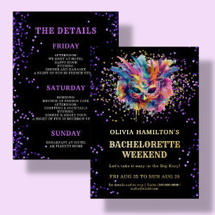 New Orleans Gold Bachelorette Itinerary Weekend Foil Invitation
