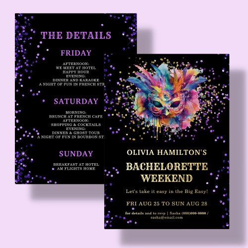 New Orleans  Gold Bachelorette Itinerary Weekend Foil Invitation