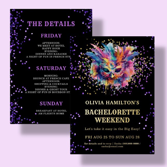 New Orleans | Gold Bachelorette Itinerary Weekend Foil Invitation (Creator Uploaded)