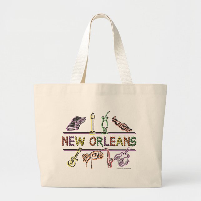 New-Orleans-ICONS- copy Large Tote Bag (Front)