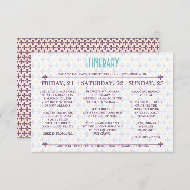 New Orleans Itinerary Invitation (Front/Back)