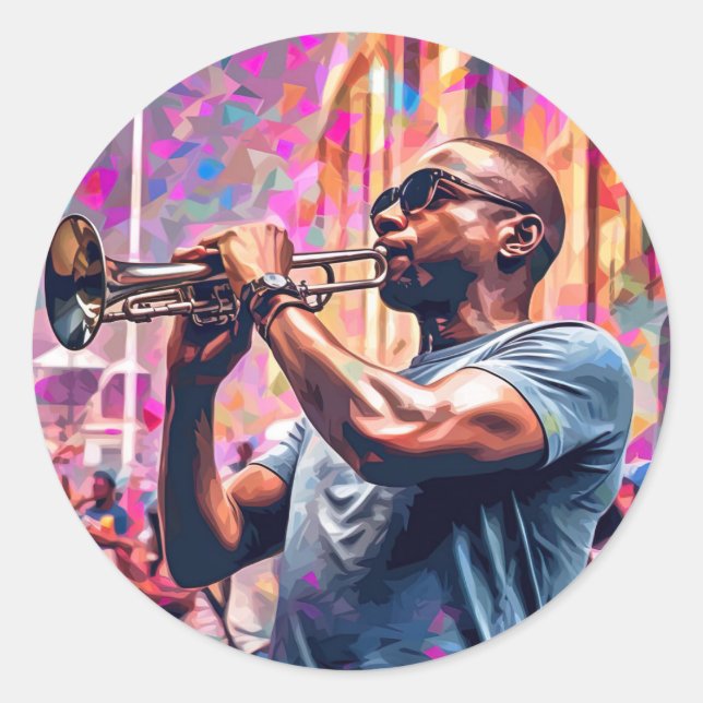 New Orleans Jazz | Brass Musician  Classic Round Sticker (Front)