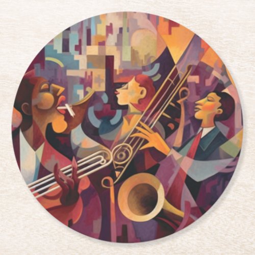 New Orleans Jazz Club Abstract Art Round Paper Coaster