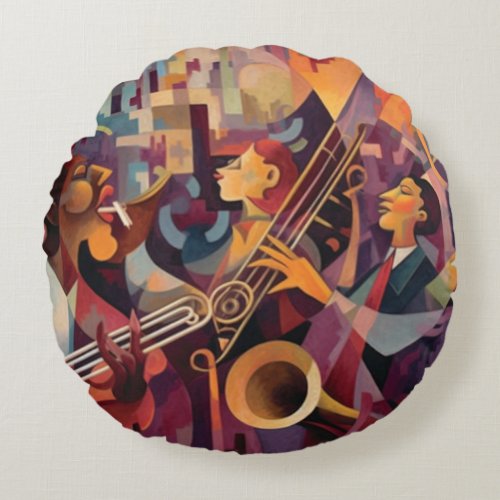 New Orleans Jazz Club Abstract Art Round Pillow
