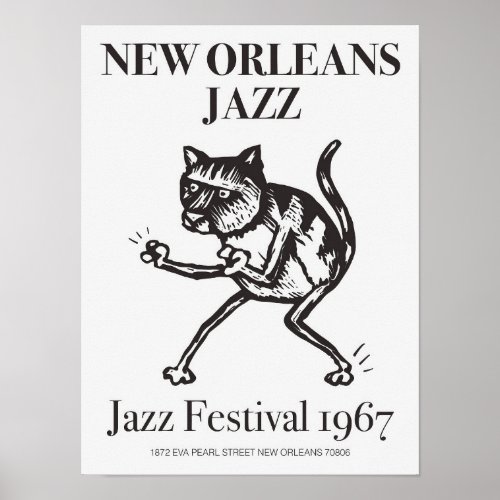 New Orleans Jazz Music Festival Black Cat Vintage  Poster