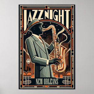 New Orleans Jazz Night – Vintage Art  Poster