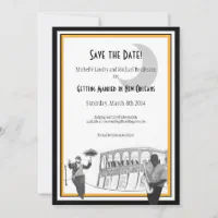 Round New Orleans Jazz Save the Date Card with Matching Return top Address Design