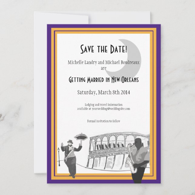 New Orleans Jazz Save the Date (purple & gold) (Front)