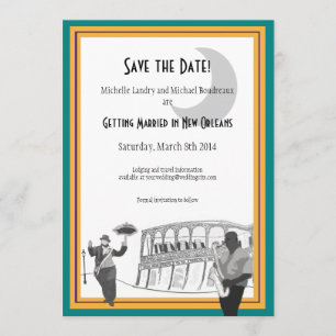New Orleans Jazz Save the Date (teal & gold) Invitation