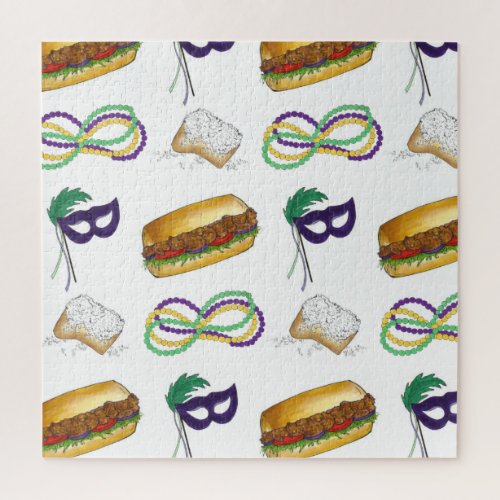 New Orleans LA Beignet Mask Beads Mardi NOLA Jigsaw Puzzle