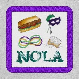 New Orleans LA Beignet Mask Beads Mardi NOLA Patch