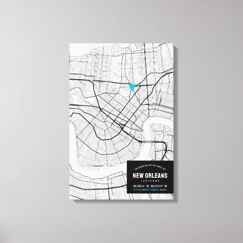 New Orleans LA City Map  Mark Your Location Canvas Print