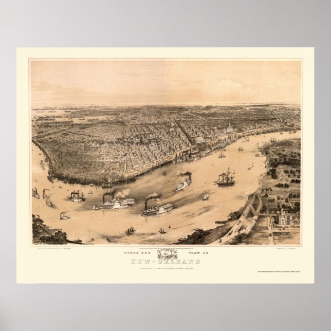 New Orleans, LA Panoramic Map - 1851 Poster (Front)