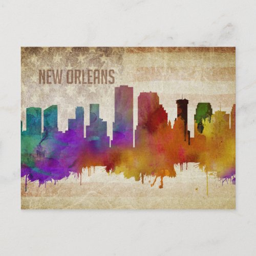 New Orleans LA  Watercolor City Skyline Postcard