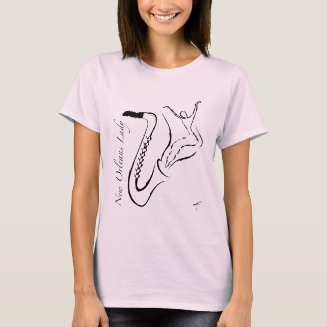 New Orleans Ladies T. Saxophone. T-Shirt (Front)