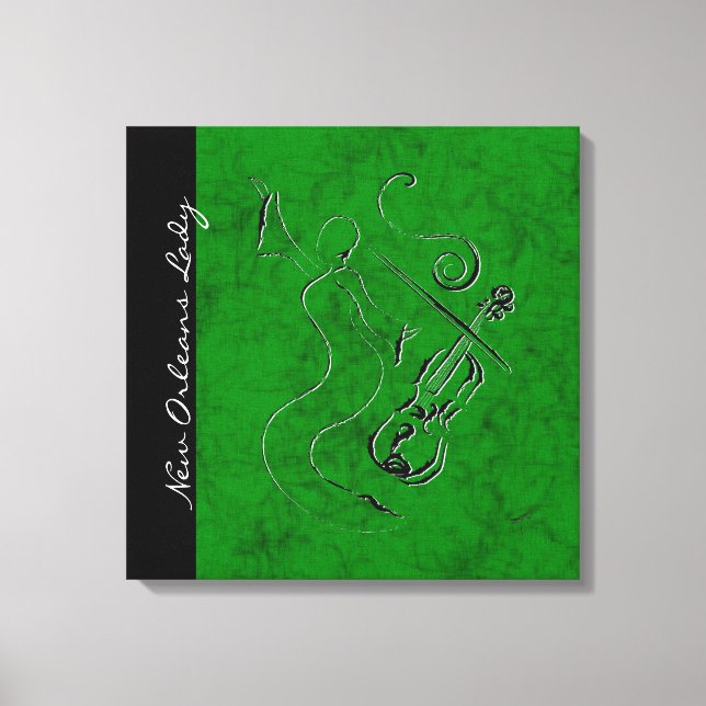 New Orleans Lady - Violin Wrapped Canvas - Green Print (Front)