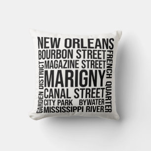 New Orleans Landmarks Typography - USA Word Art Throw Pillow