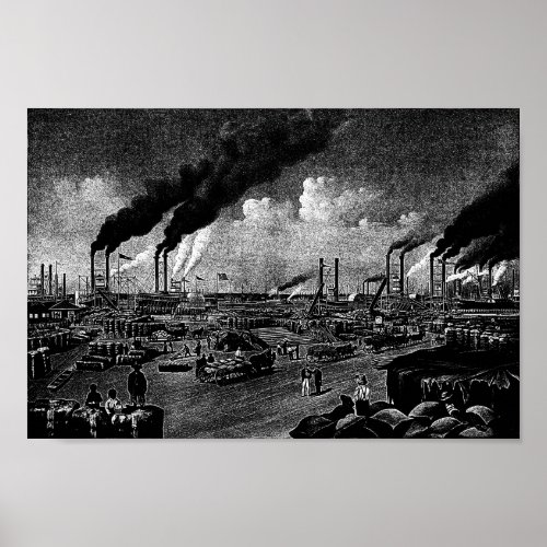 New Orleans Levee Boats Seascape Ink Art Poster