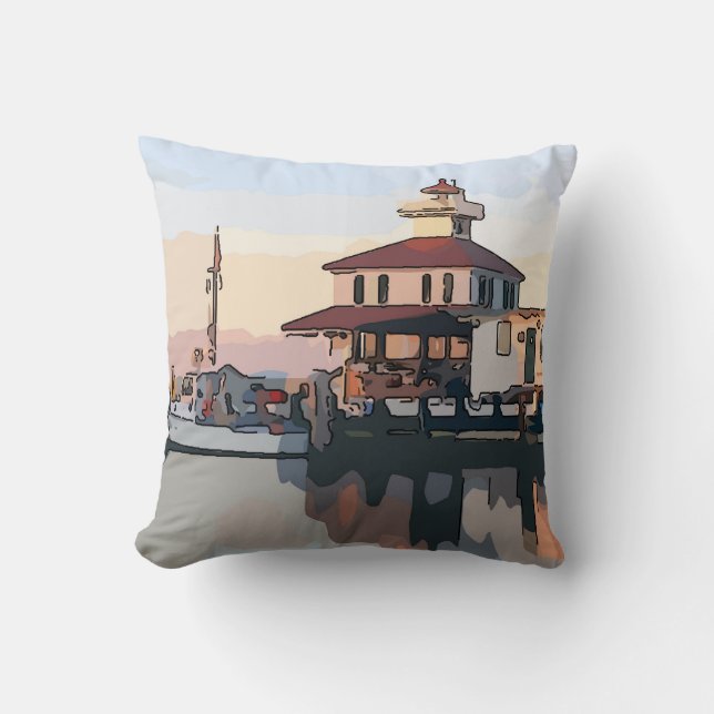 New Orleans Lighthouse, New Basin Canal Throw Pillow (Front)