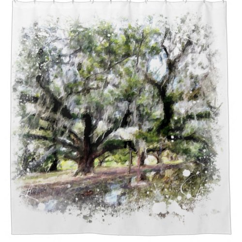  New Orleans Living Oak Tree Art Painting Shower Curtain