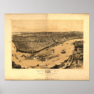 New Orleans Louisiana 1851 Panoramic Map Poster