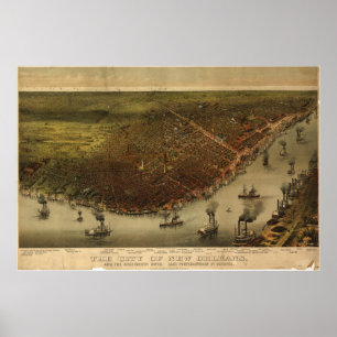 New Orleans Louisiana 1885 Panoramic Map Poster