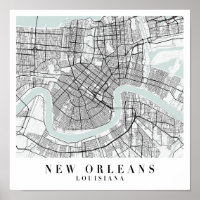 New Orleans Louisiana Blue Water Street Map Poster | Zazzle