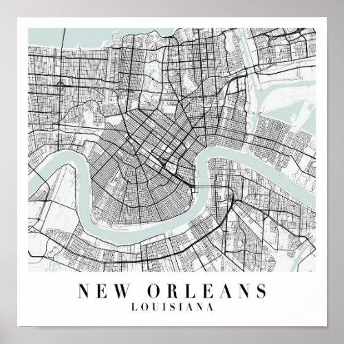 New Orleans Louisiana Blue Water Street Map Poster