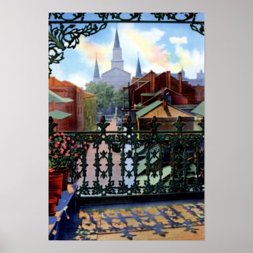 New Orleans Louisiana French Quarter Balcony Scene Poster