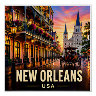 New Orleans Louisiana French Quarter Evening Trave Poster