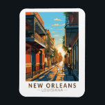 New Orleans Louisiana French Quarter Travel Art Magnet<br><div class="desc">New Orleans retro vector travel design. Nicknamed the "Big Easy, " it's known for its round-the-clock nightlife,  vibrant live-music scene and spicy,  singular cuisine reflecting its history as a melting pot of French,  African and American cultures.</div>