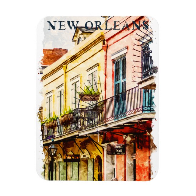 New Orleans Louisiana French Quarter Watercolor Magnet (Vertical)
