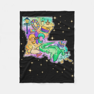 New Orleans Louisiana Map Mardi Gras Jester Funny Fleece Blanket