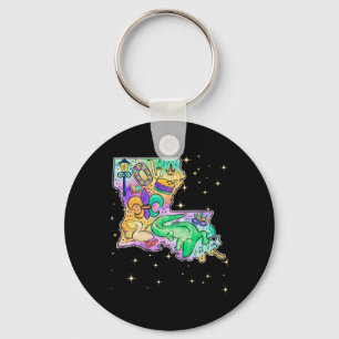 New Orleans Louisiana Map Mardi Gras Jester Funny Keychain