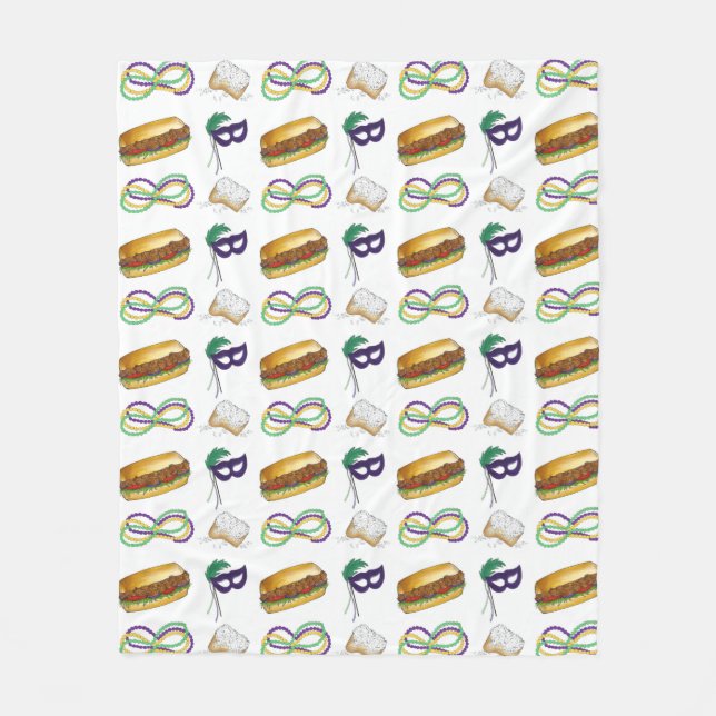 New Orleans Louisiana NOLA Mardi Gras Beignet Mask Fleece Blanket (Front)