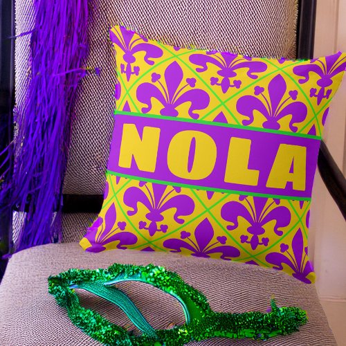 New Orleans Louisiana NOLA Mardi Gras Fleur de Lys Throw Pillow