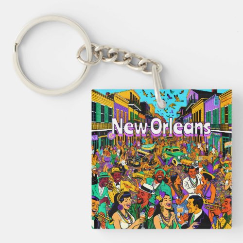 New Orleans Louisiana People Having Fun Keychain
