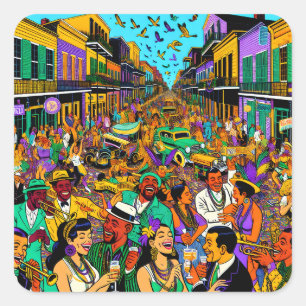 New Orleans, Louisiana People Having Fun Square Sticker