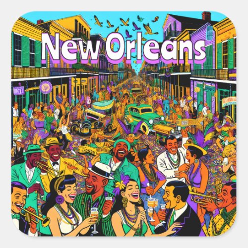 New Orleans Louisiana People Having Fun Square Sticker