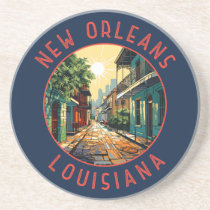 New Orleans Louisiana Retro Distressed Circle Coaster