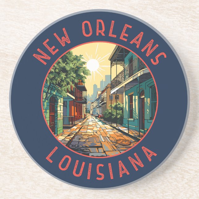 New Orleans Louisiana Retro Distressed Circle Coaster (Front)