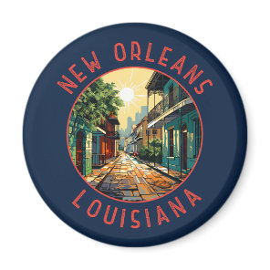 New Orleans Louisiana Retro Distressed Circle Magnet