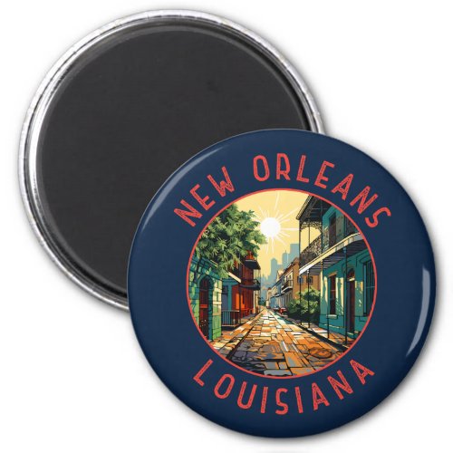 New Orleans Louisiana Retro Distressed Circle Magnet