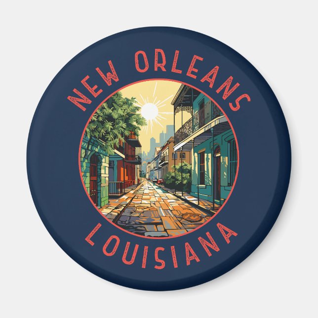 New Orleans Louisiana Retro Distressed Circle Magnet (Front)