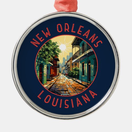 New Orleans Louisiana Retro Distressed Circle Metal Ornament