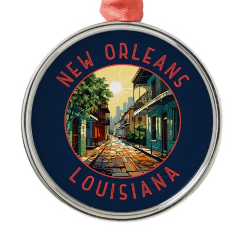 New Orleans Louisiana Retro Distressed Circle Metal Ornament