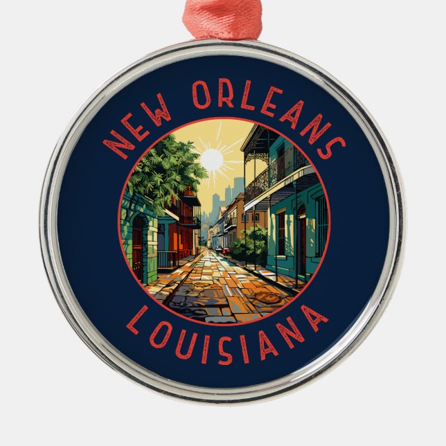 New Orleans Louisiana Retro Distressed Circle Metal Ornament (Front)