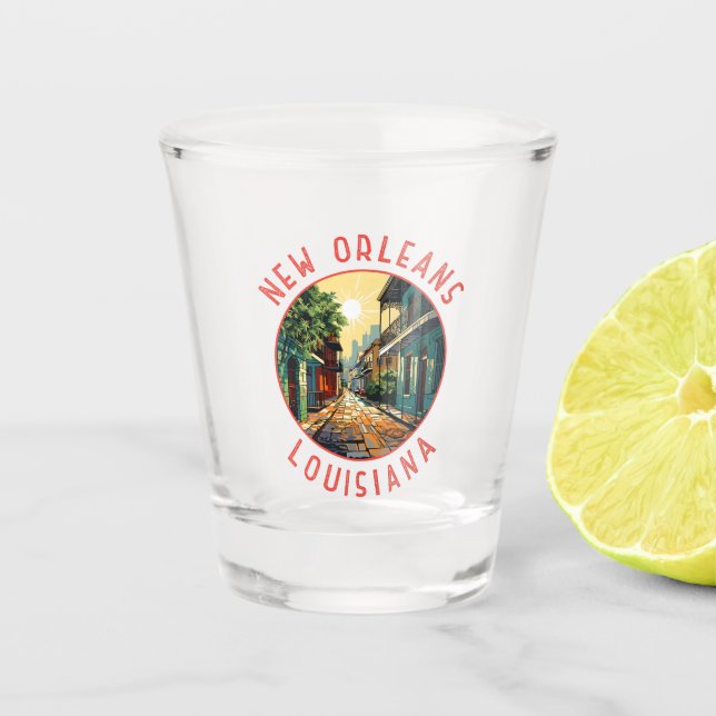 New Orleans Louisiana Retro Distressed Circle Shot Glass (Front)